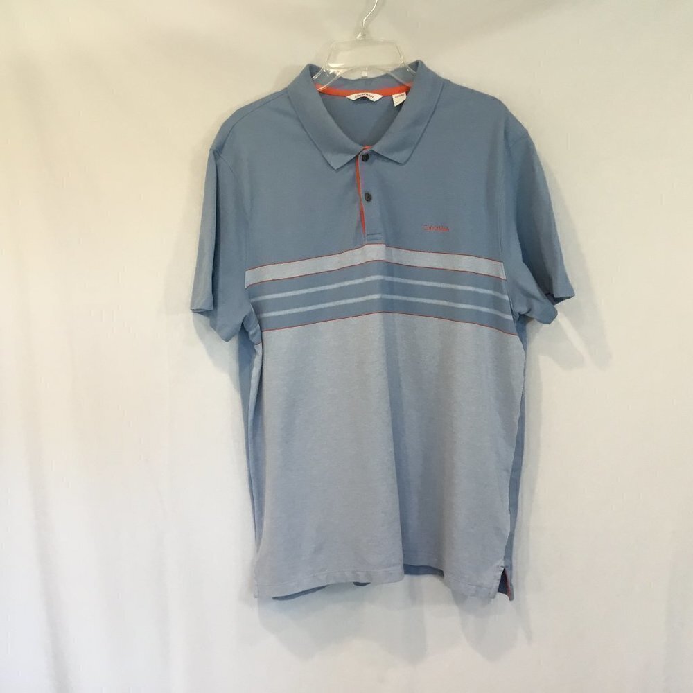 Calvin Klein Men's Two-Button Short Sleeve Polo Golf Shirt Size XL in Blue